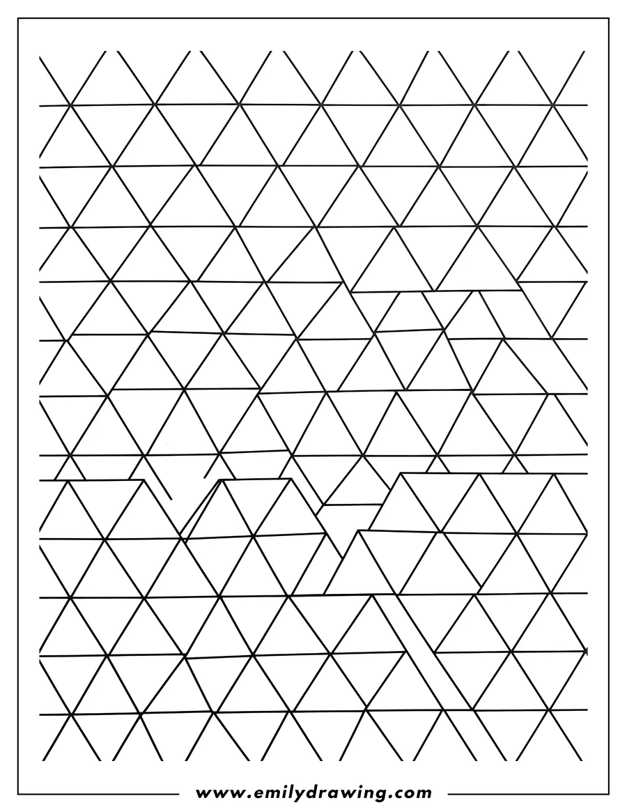 Simple sketch of full Geometric Triangle Pattern featuring repeating triangles and diamonds to color