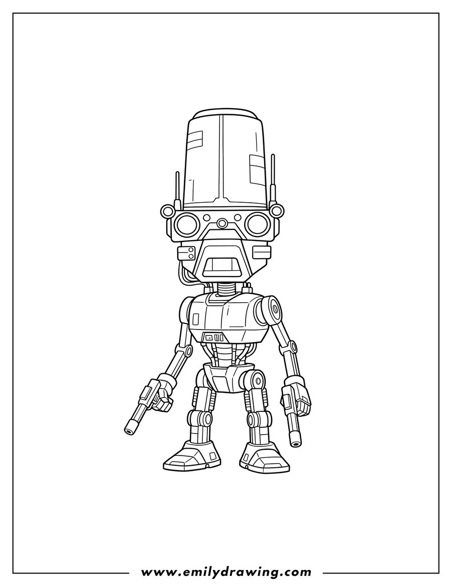 Printable line art of funko Pop Star Wars IG-88 Droid standing