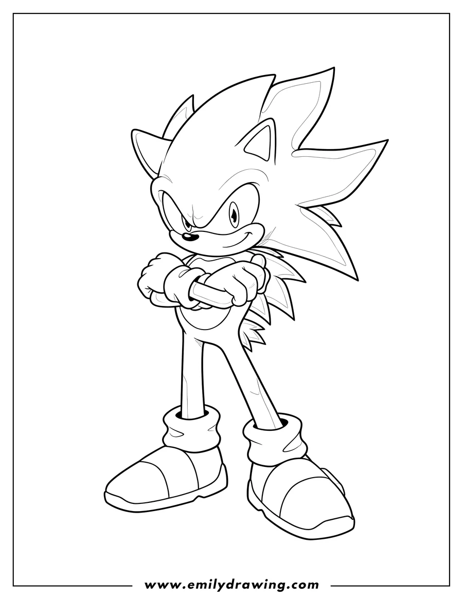 Vector style outline of furry Super Sonic With Arms Crossed, standing and smirking