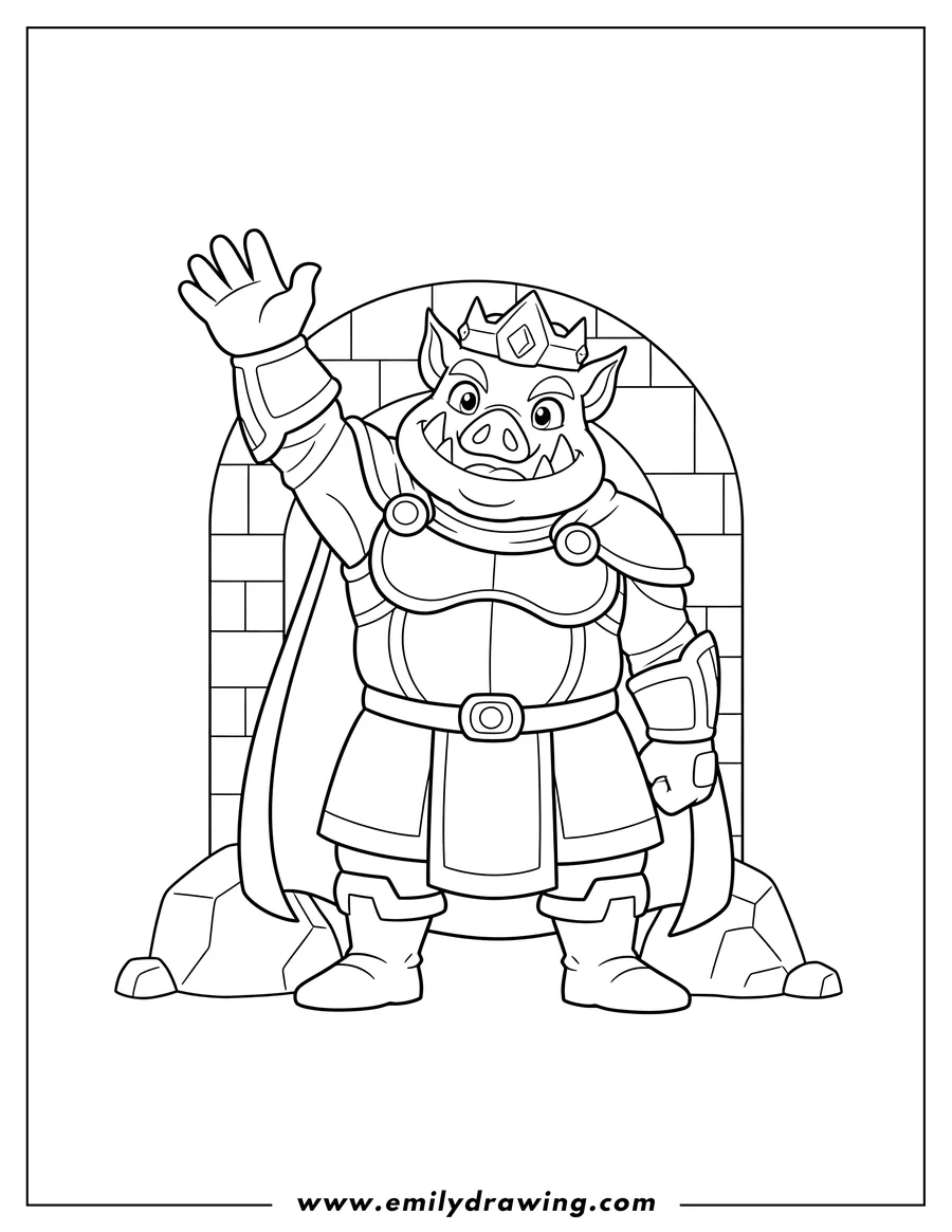 Full page coloring image of ganon from Zelda, standing with one arm raised