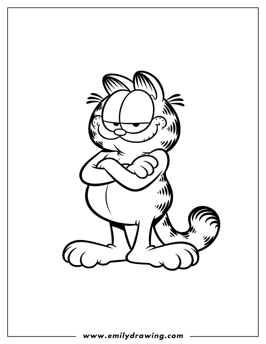 Simple sketch of garfield Smirking with Crossed Arms to color