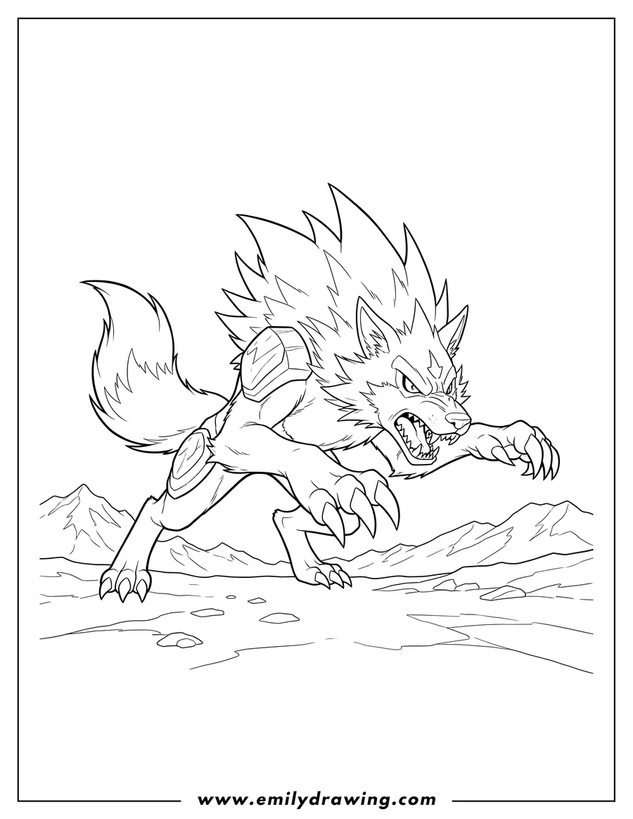 High quality printable garurumon pouncing and growling with claws out for coloring