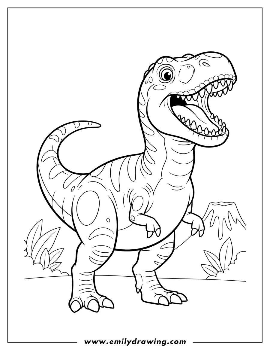 Free printable coloring sheet of gigantosaurus roaring with sharp teeth