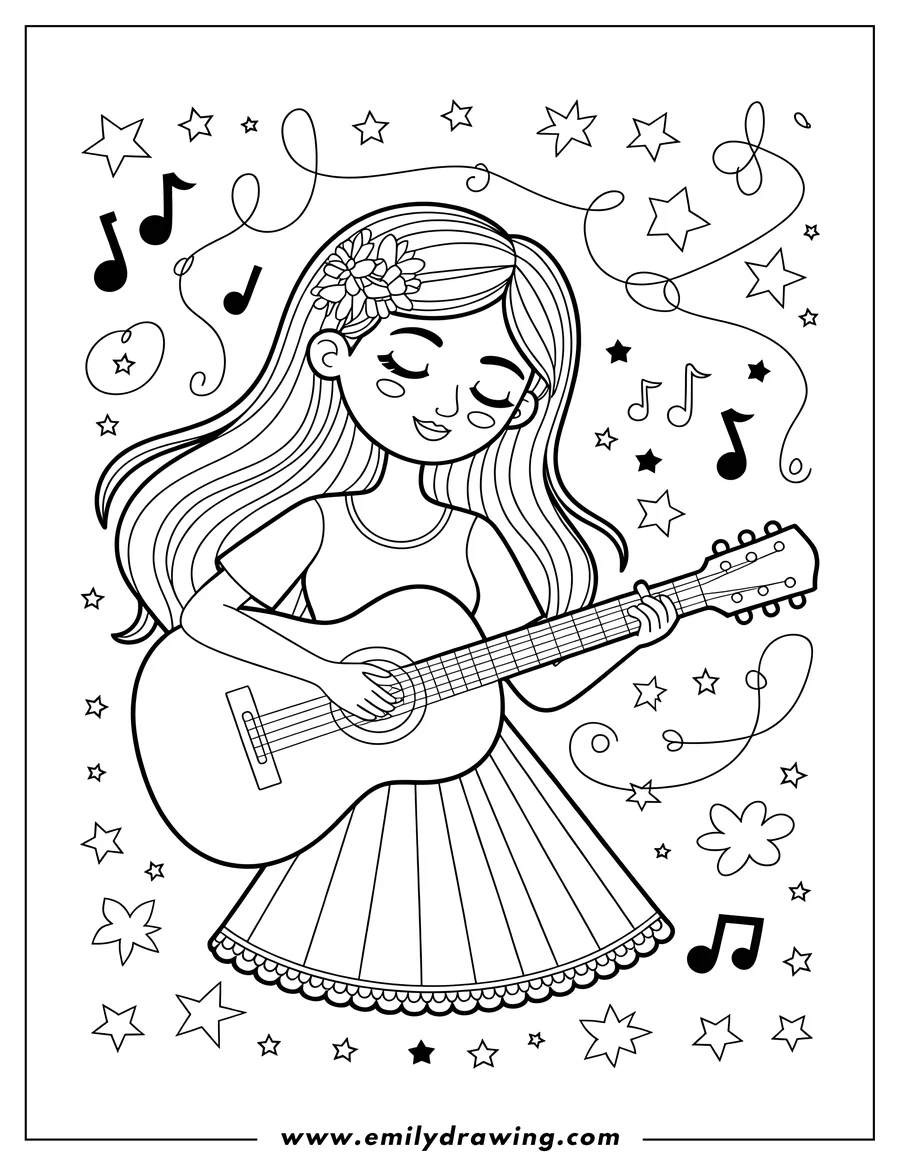 Coloring sheet featuring girl