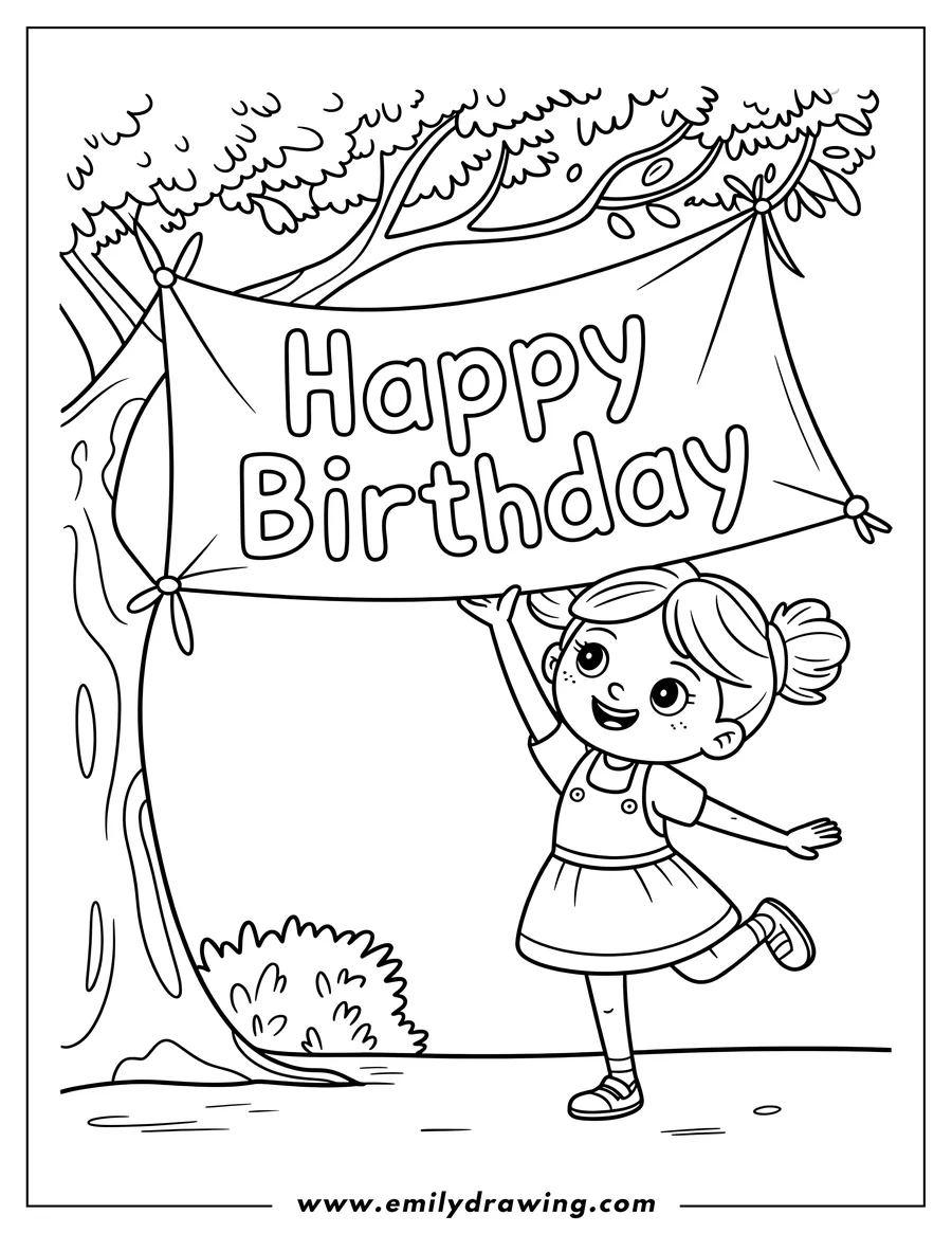 Black and white line art of girl