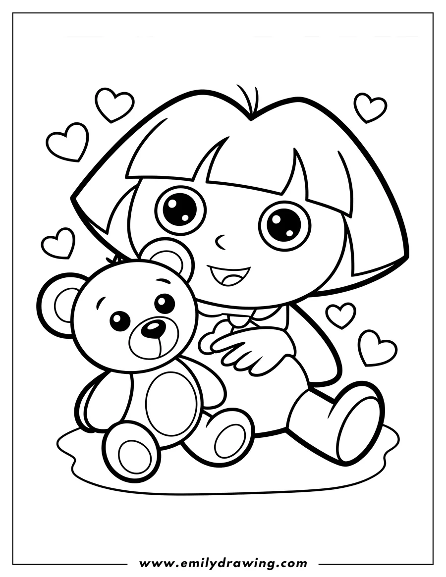 Black and white line art of girl