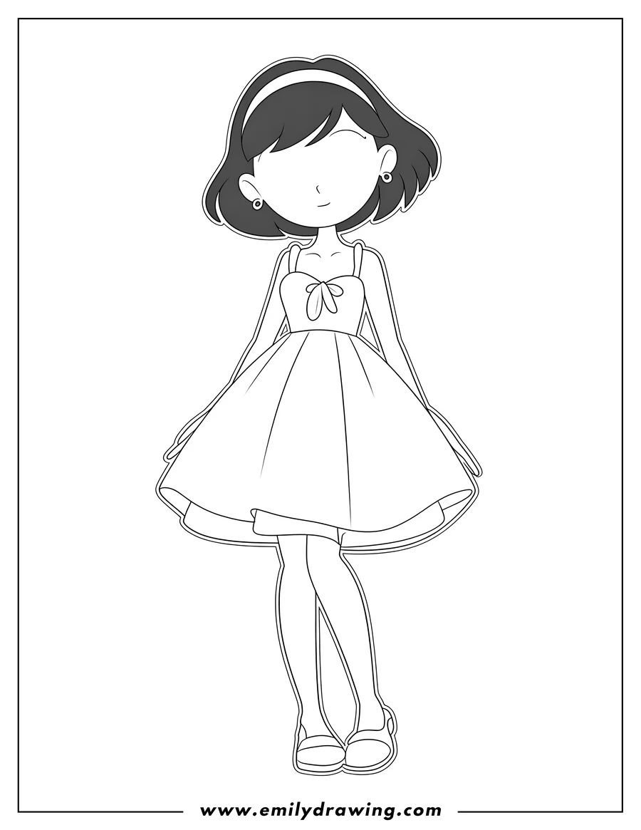 Black and white line art of girl