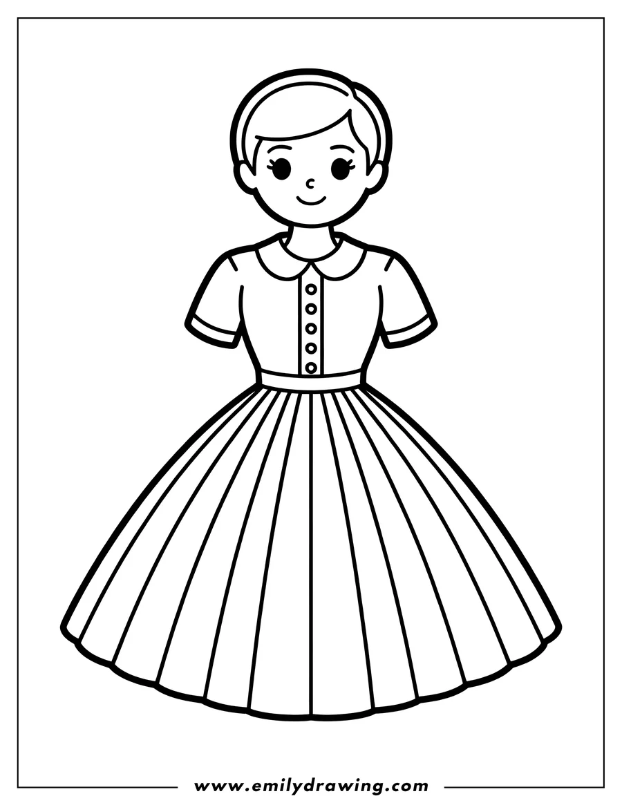 Full page coloring image of girl