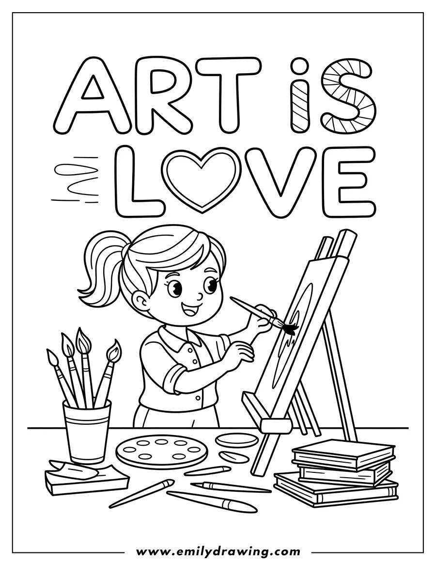 Full page coloring image of girl