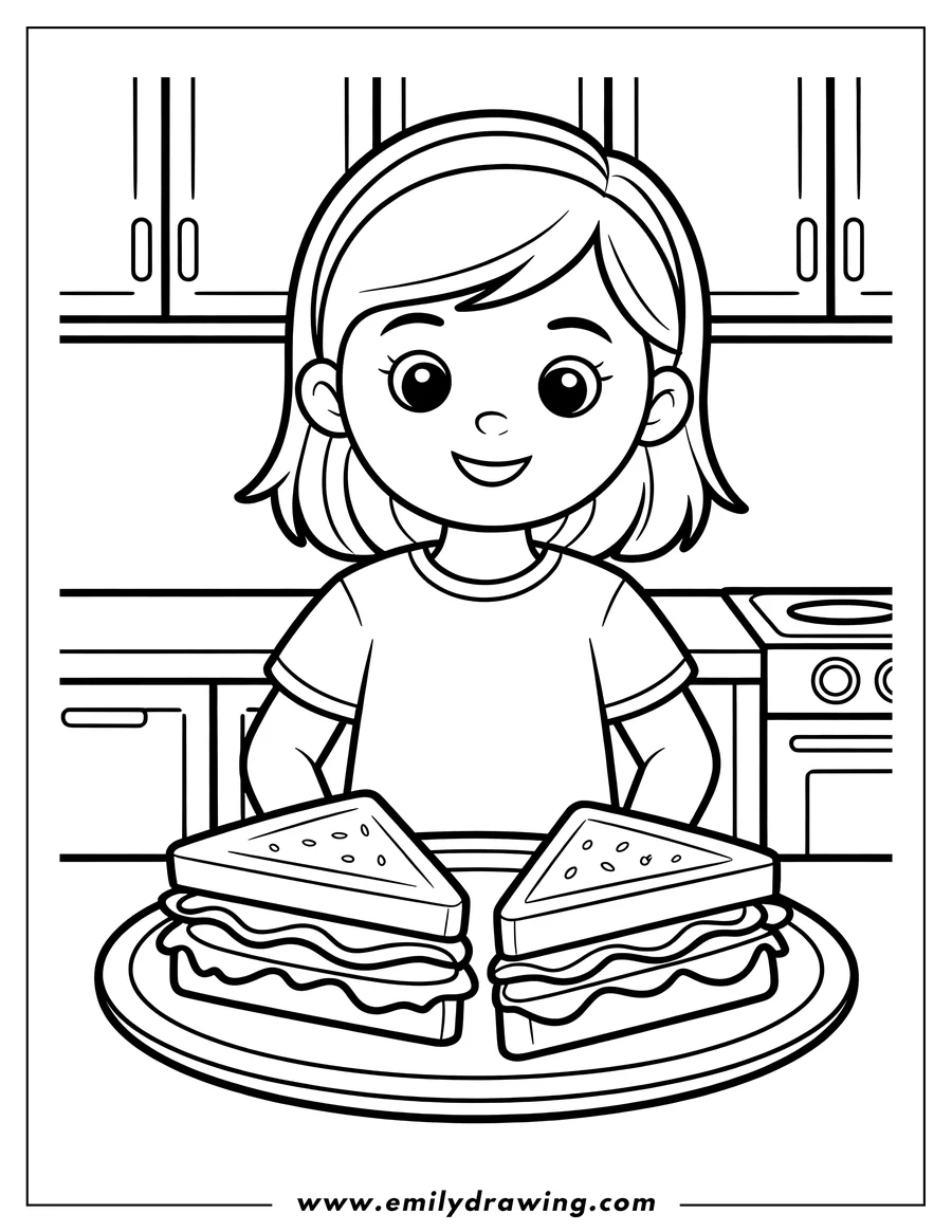 Simple sketch of girl to color