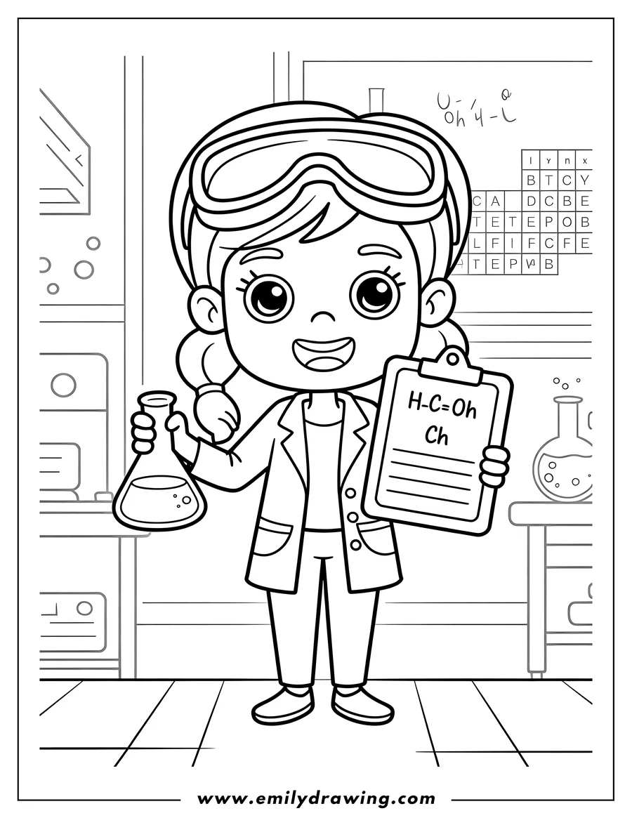 Outline drawing of girl Scientist
