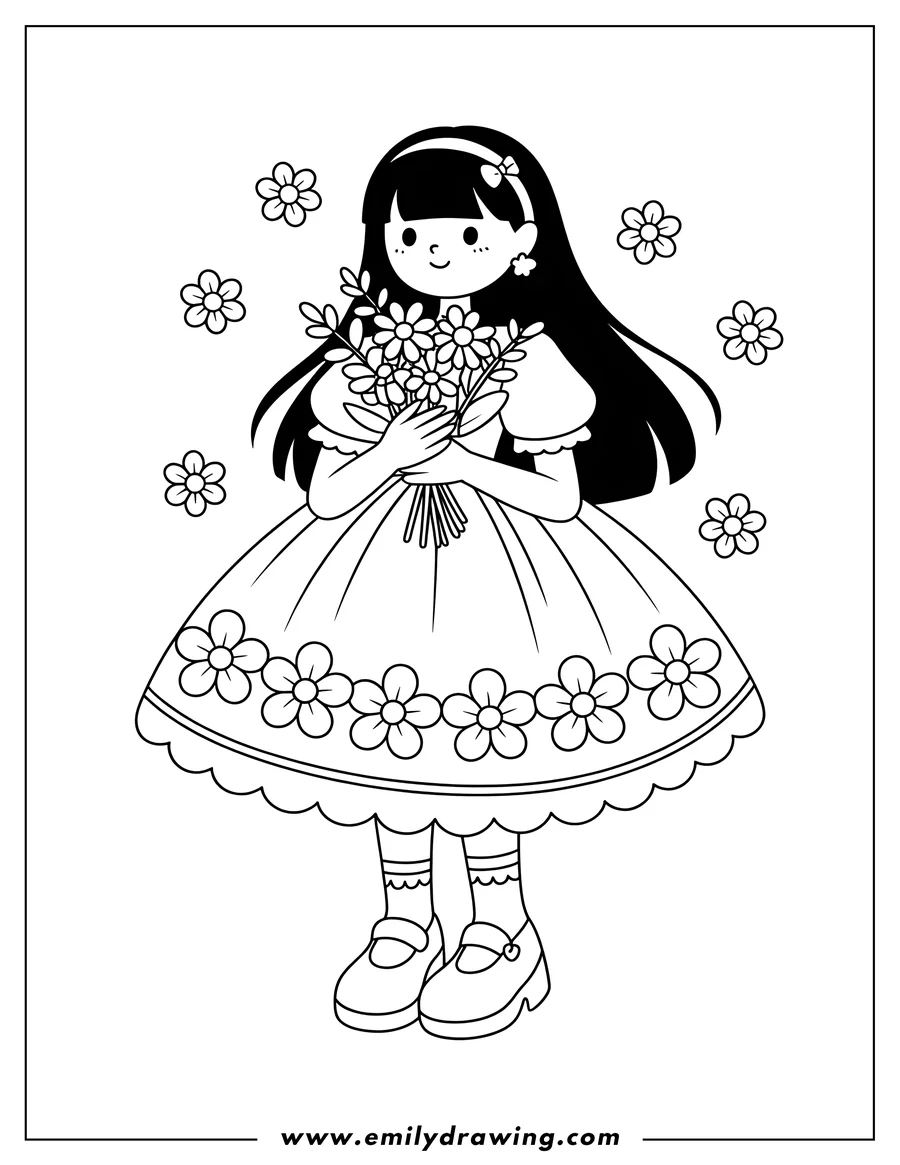 Downloadable coloring page of girl