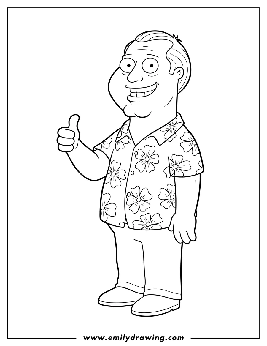 Downloadable coloring page of glenn Quagmire smiling and giving a thumbs up