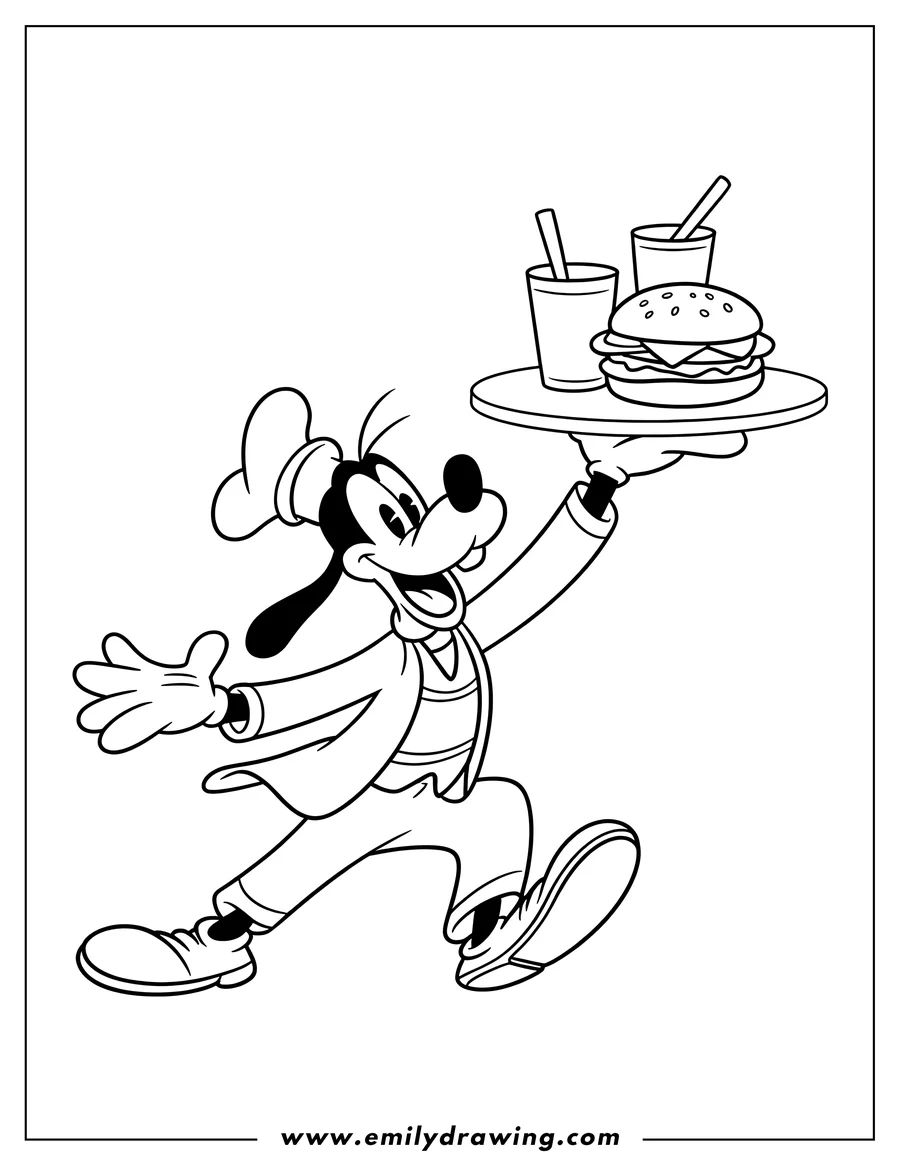 Printable coloring page of goofy