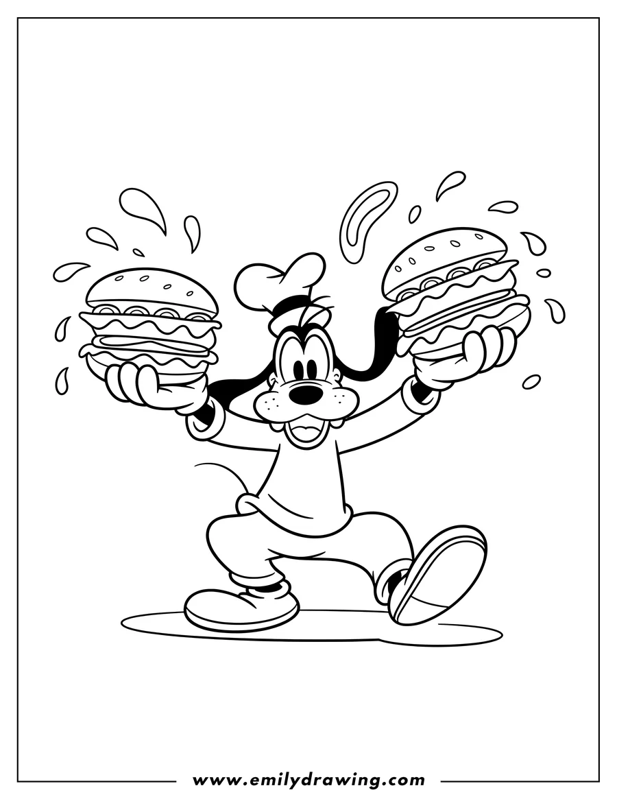Black and white line art of goofy