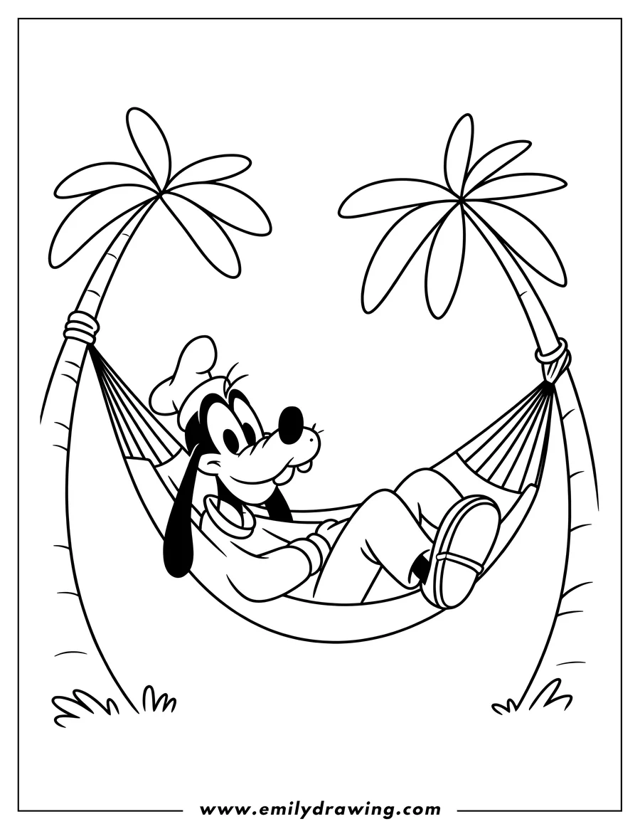 Full page coloring image of goofy