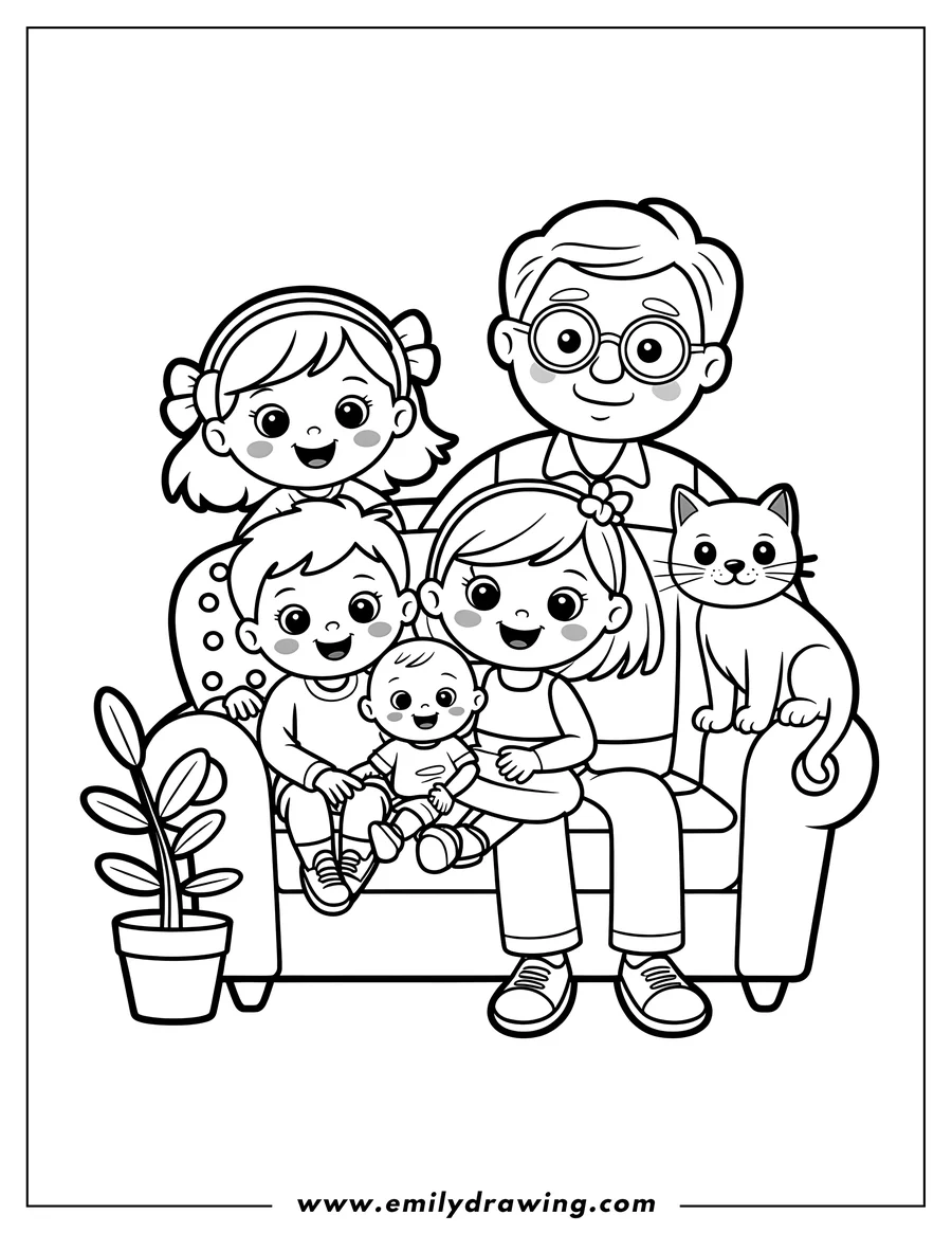 Black and white line art of grandfather