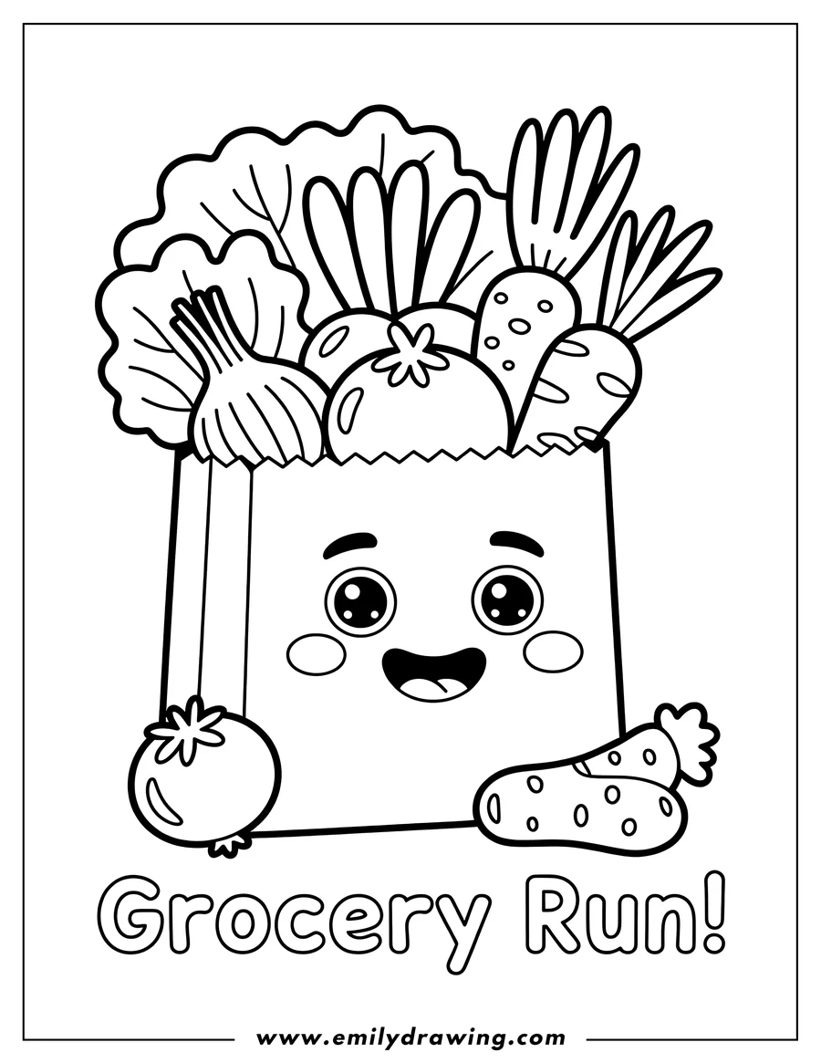 Outline drawing of grocery Bag