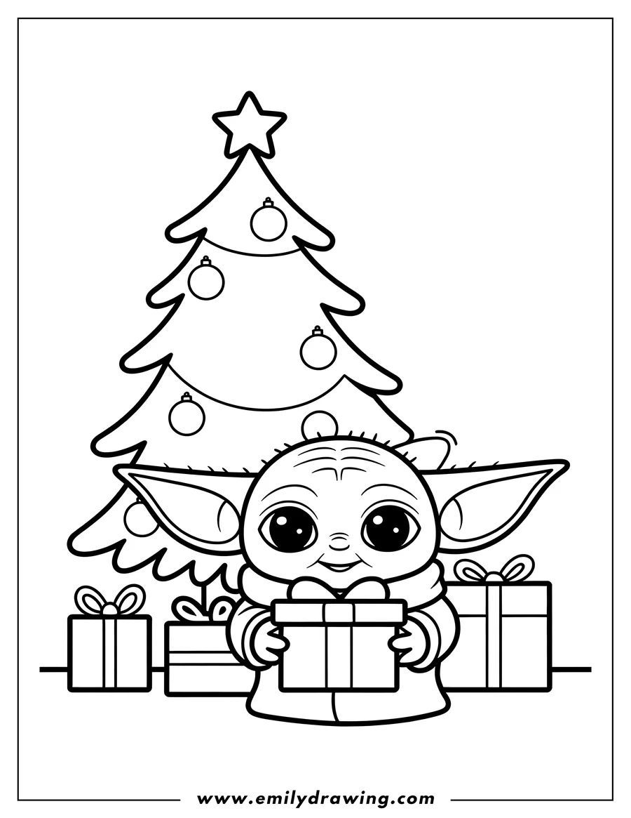 Linear illustration of grogu (Baby Yoda)