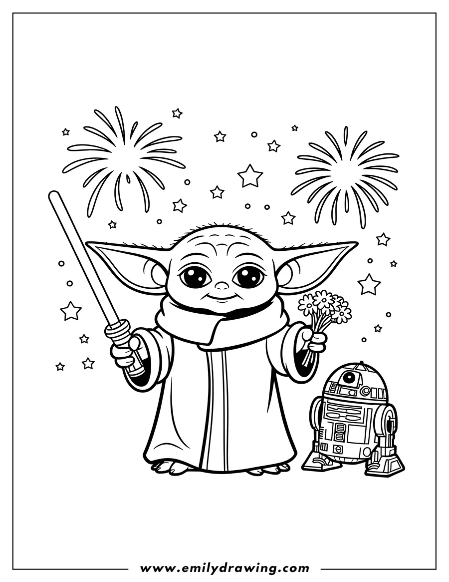 Simple sketch of grogu (Baby Yoda) to color