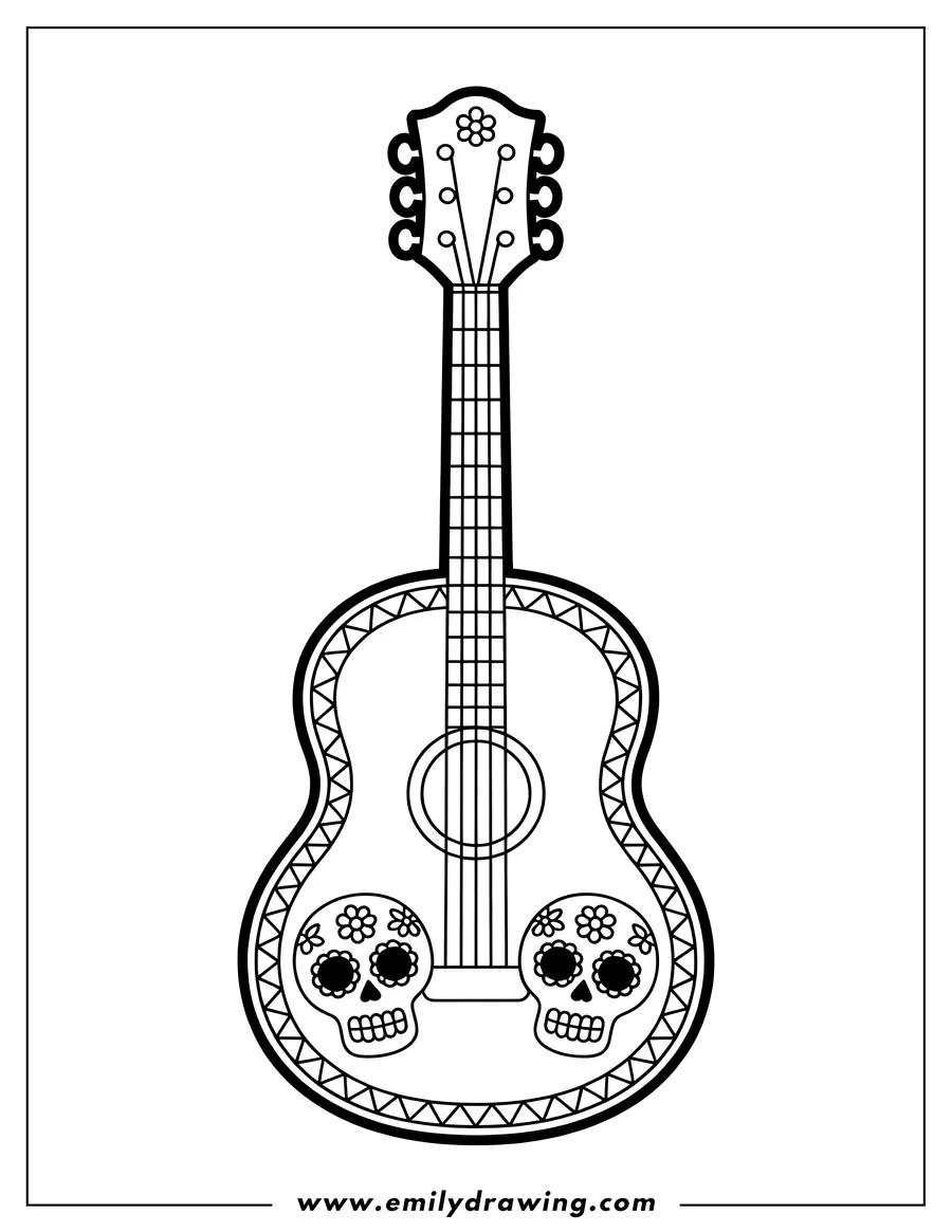 Coloring sheet featuring guitar