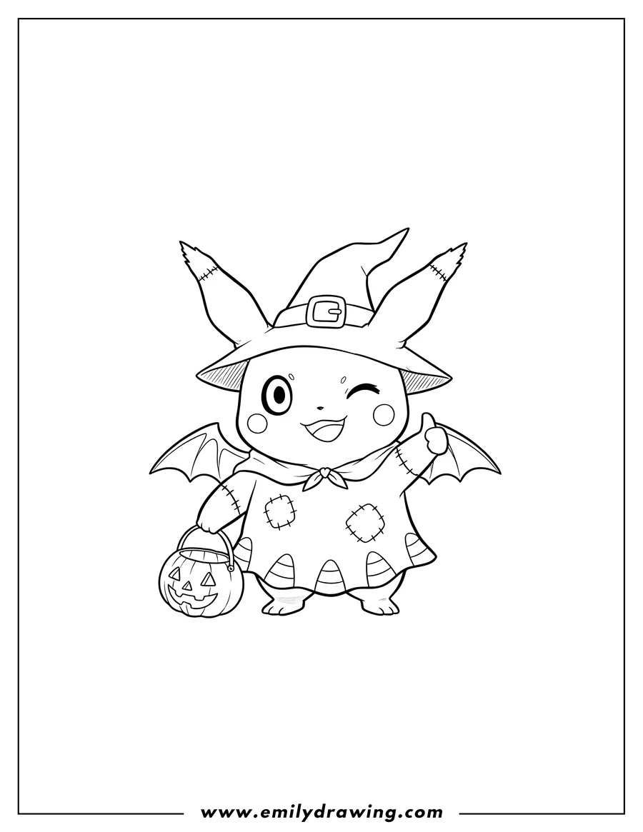 High quality printable halloween Pokemon Mimikyu standing and winking for coloring