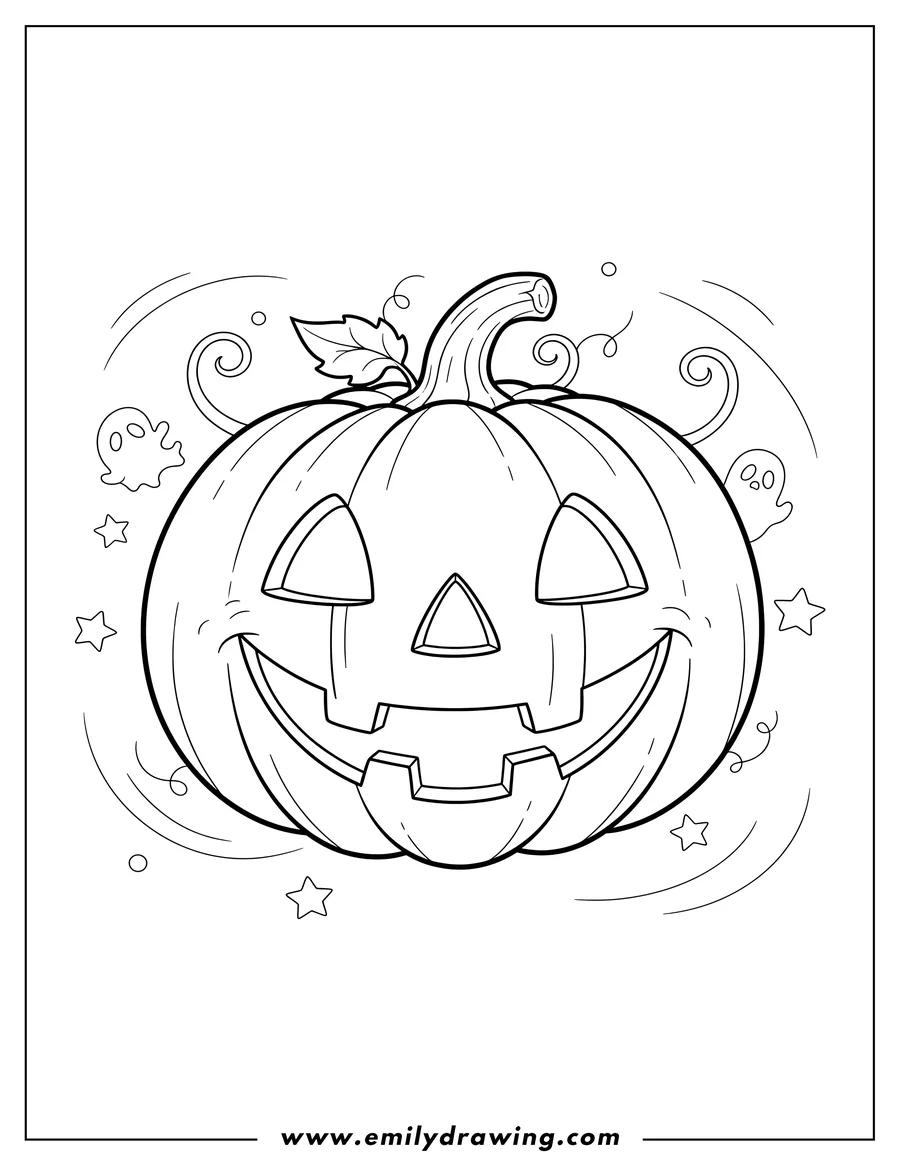 Printable coloring page of halloween Themed Jack O Lantern with a wide smile