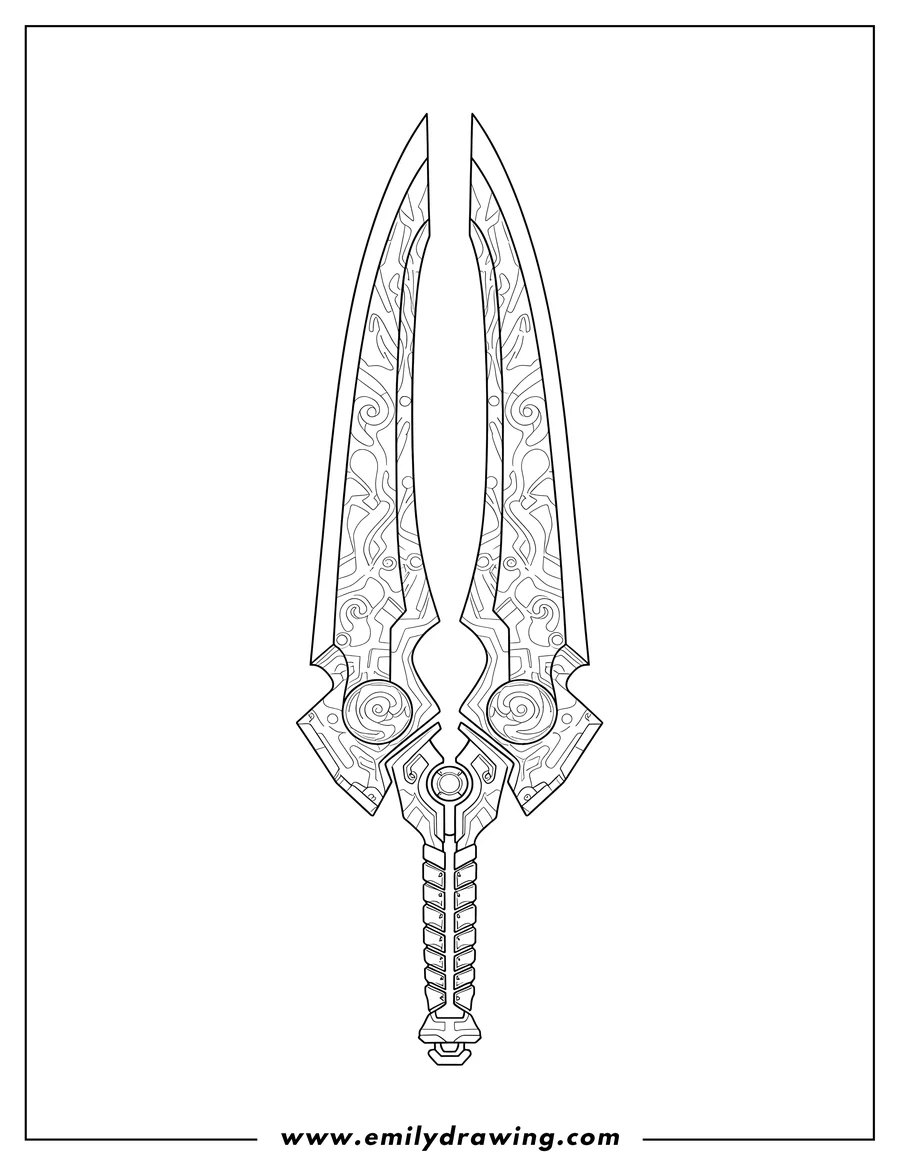 Coloring page of halo Energy Sword, line art with intricate patterns