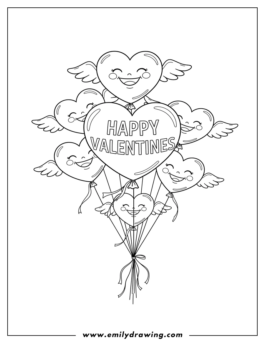 Coloring sheet featuring heart Balloons