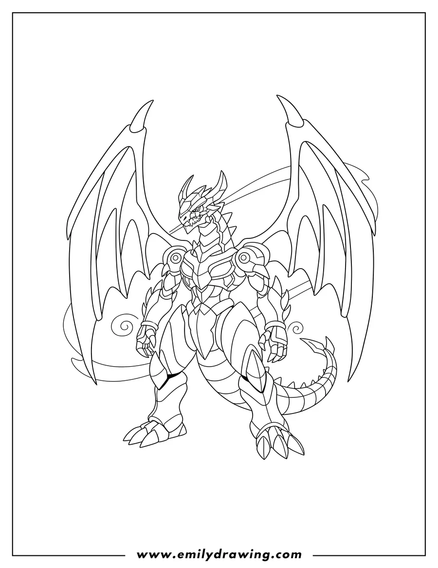 Linear illustration of helix Dragonoid standing with wings
