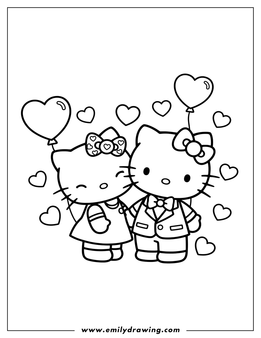 High quality printable be My Valentine Hello Kitty with a bow kissing Dear Daniel on the cheek for coloring