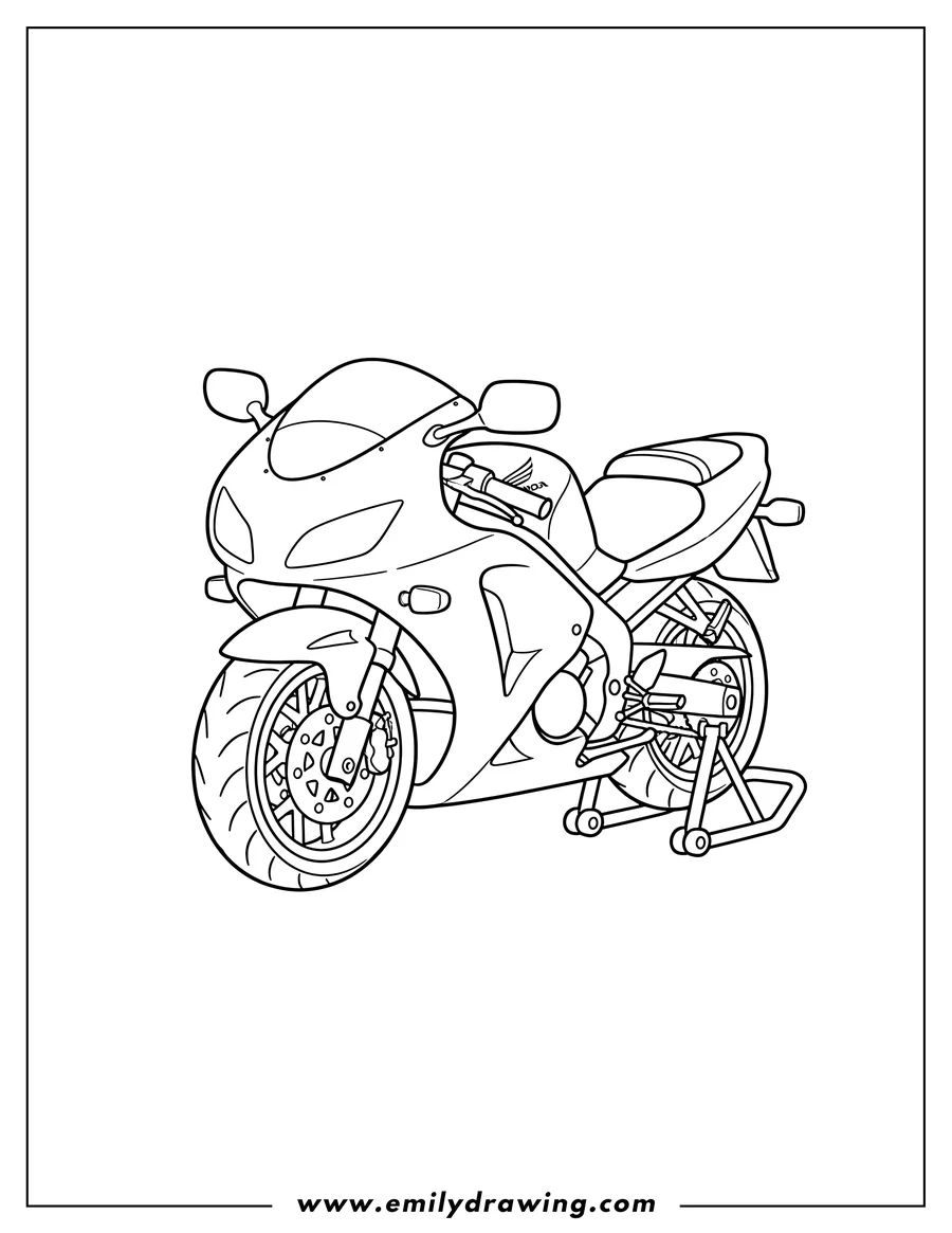 Printable coloring page of honda sportbike parked