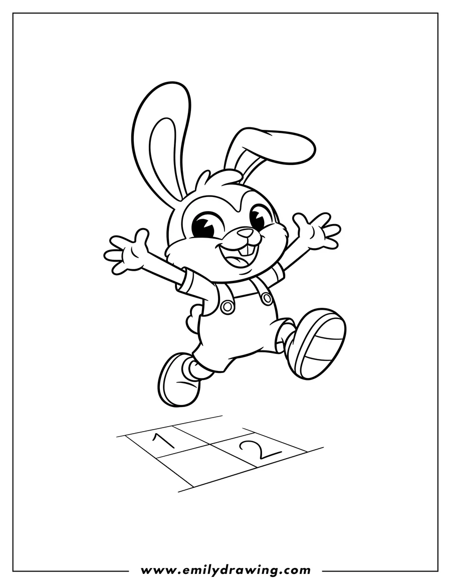 PDF style coloring page: hoppy Hopscotch From Smiling Critters jumping and laughing