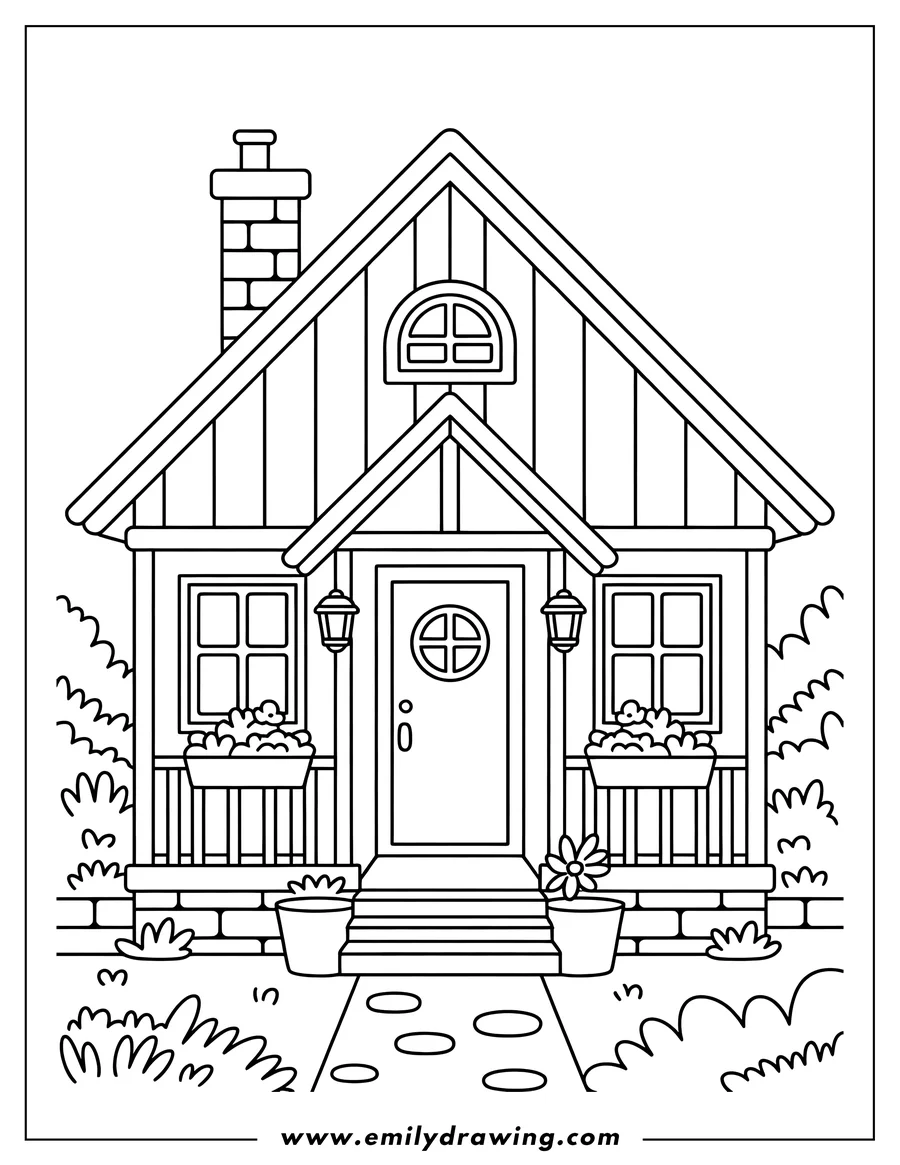 PDF style coloring page: house