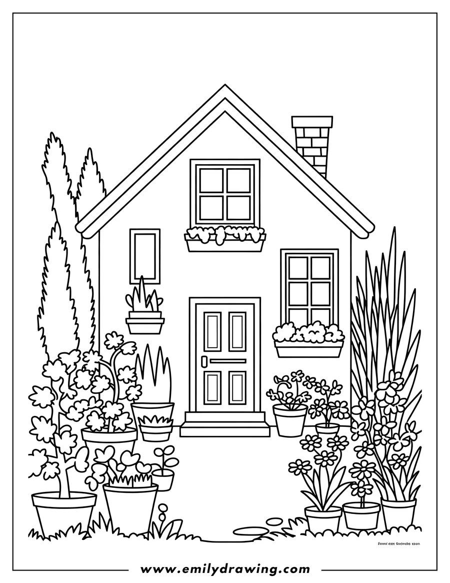 Downloadable coloring page of house