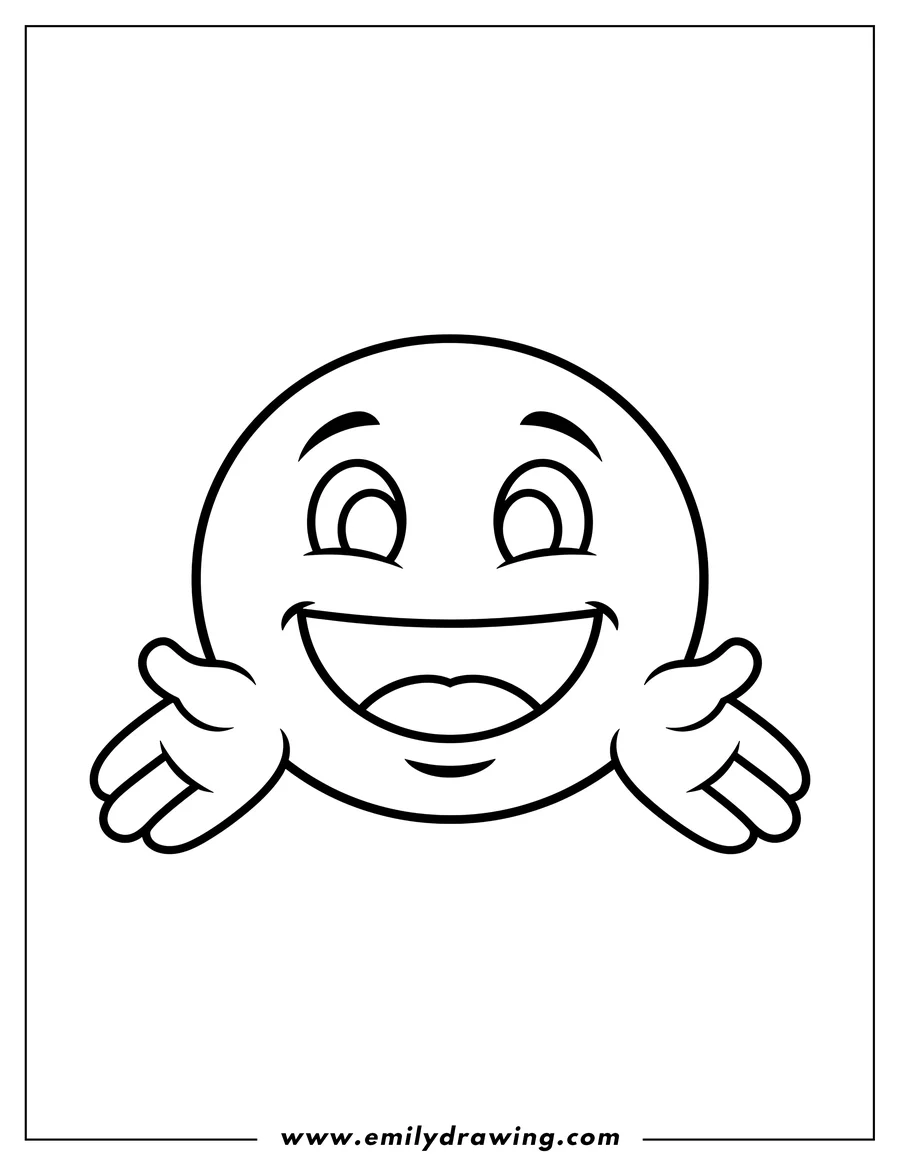 Vector style outline of hugging Face Emoji with a happy smile and open arms