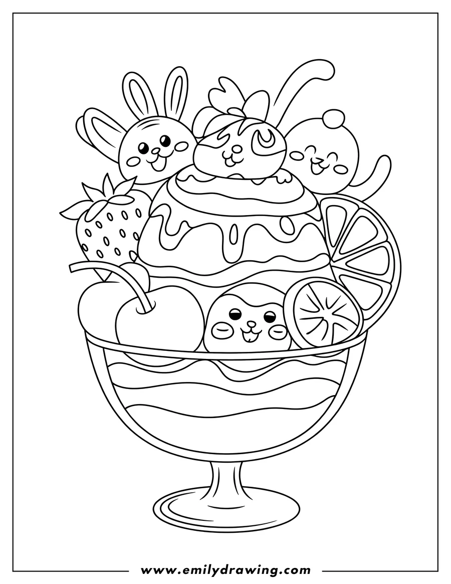 Coloring page for kids: ice Cream Sundae