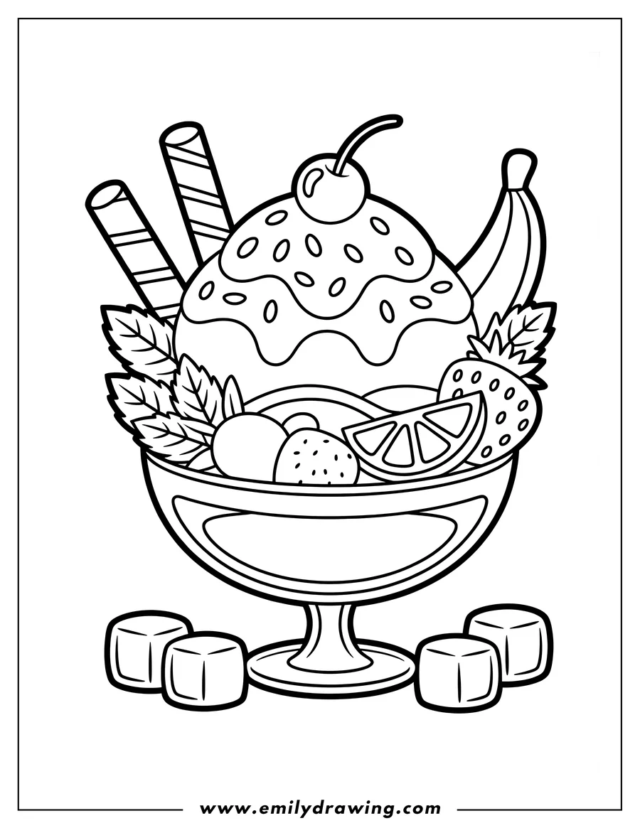 PDF style coloring page: ice Cream Sundae