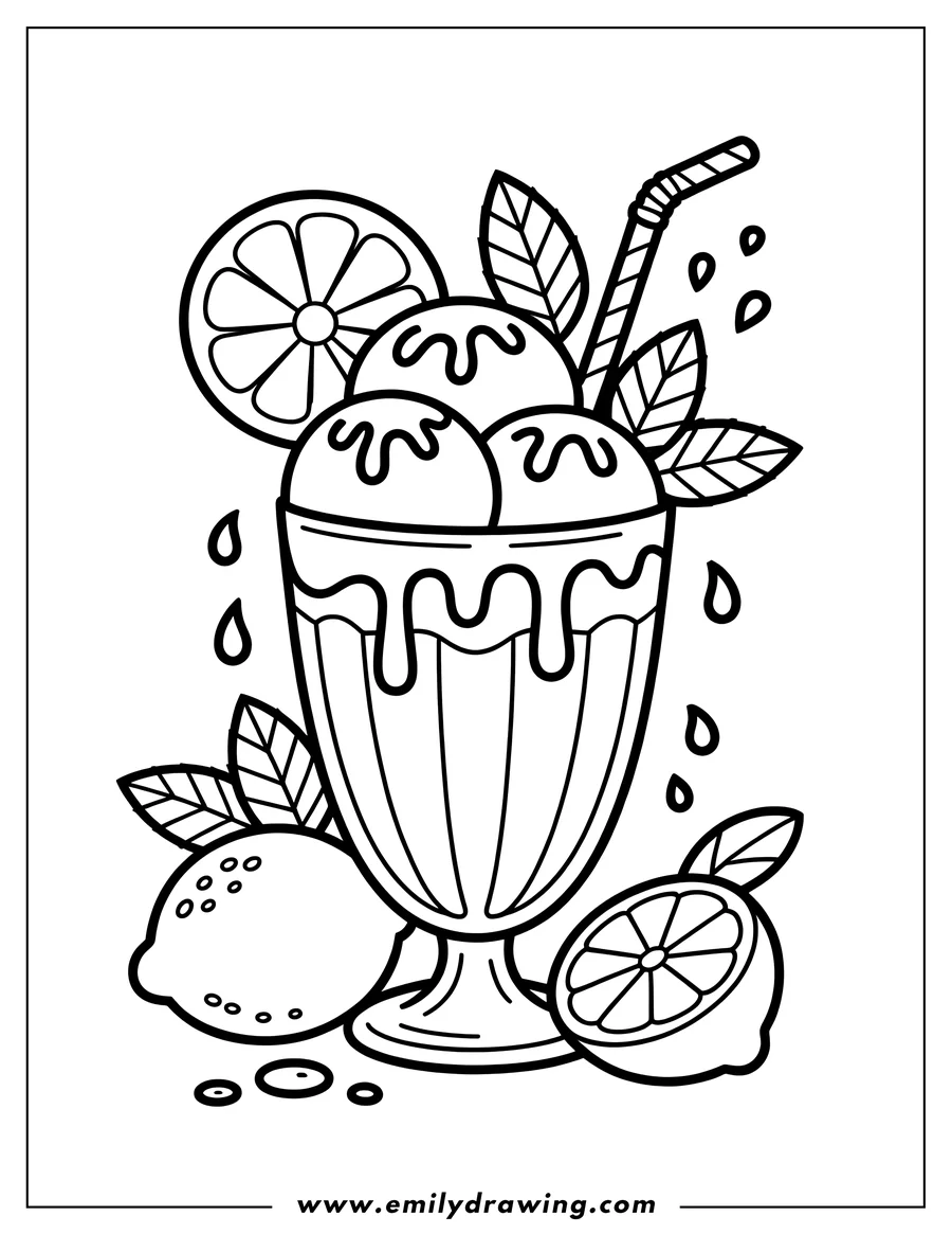 Printable line art of ice Cream Sundae