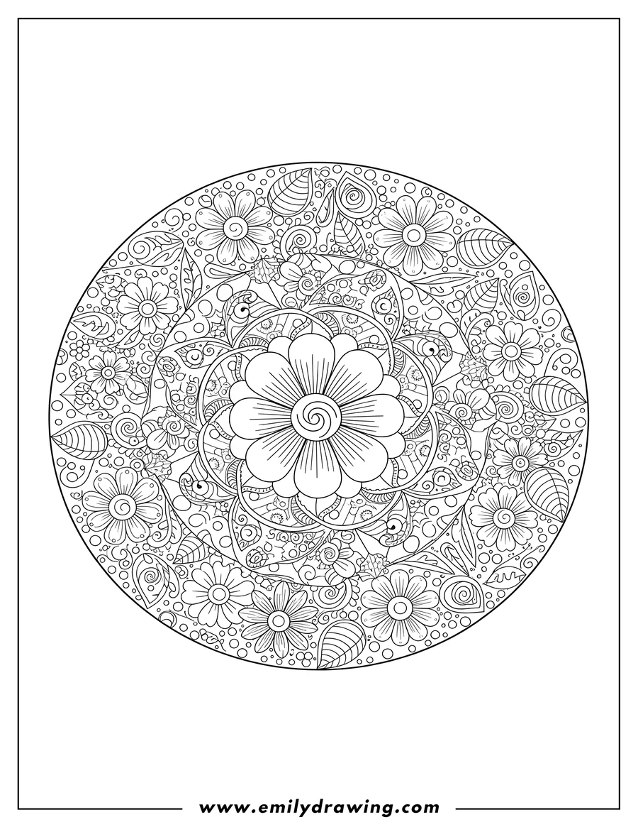 Coloring sheet featuring intricate Flower Zentangle mandala design