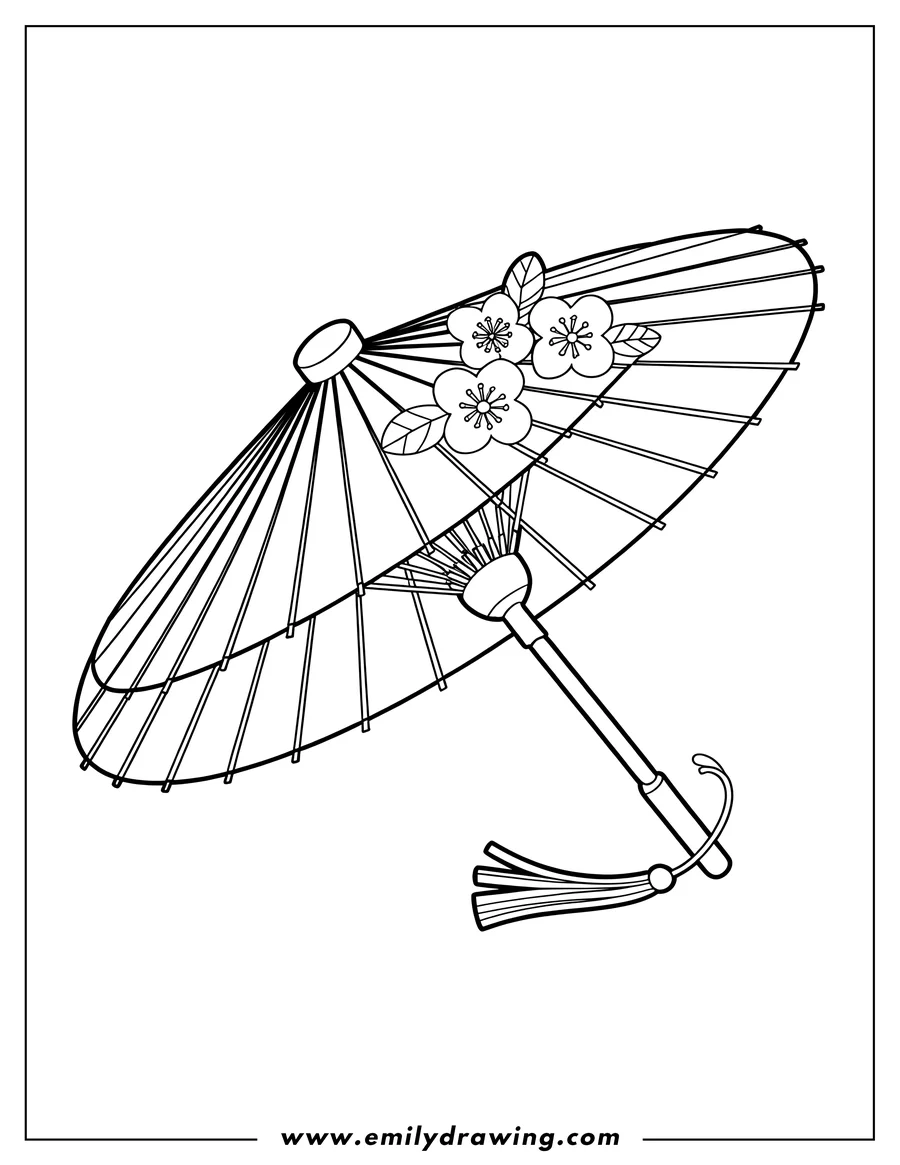 PDF style coloring page: japanese Umbrella