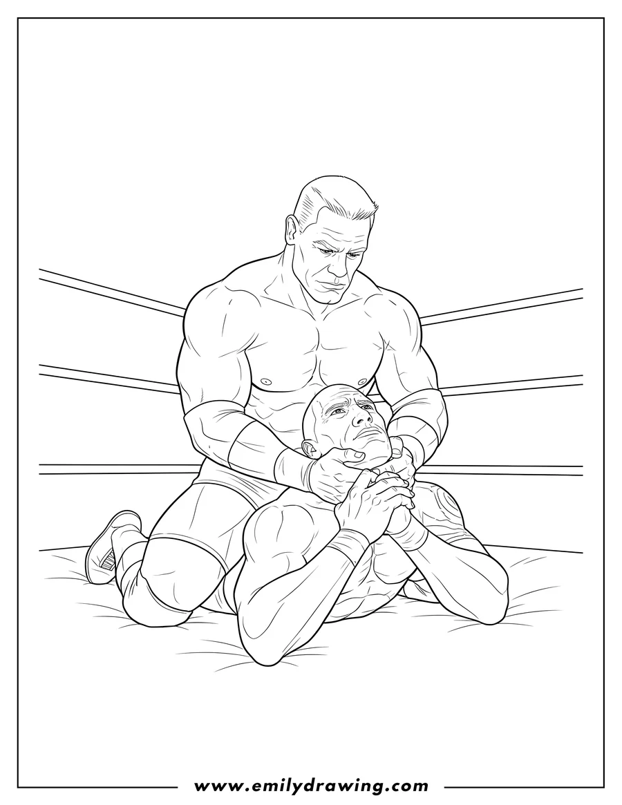 Vector style outline of john Cena kneeling over The Rock in a chokehold