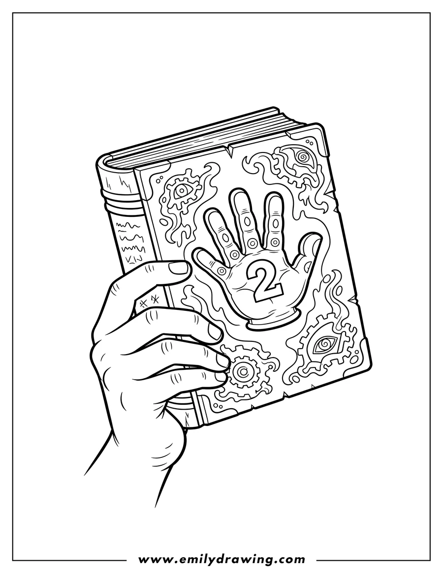 High quality printable gravity Falls Journal 2 with a hand and the number 2 on the cover for coloring