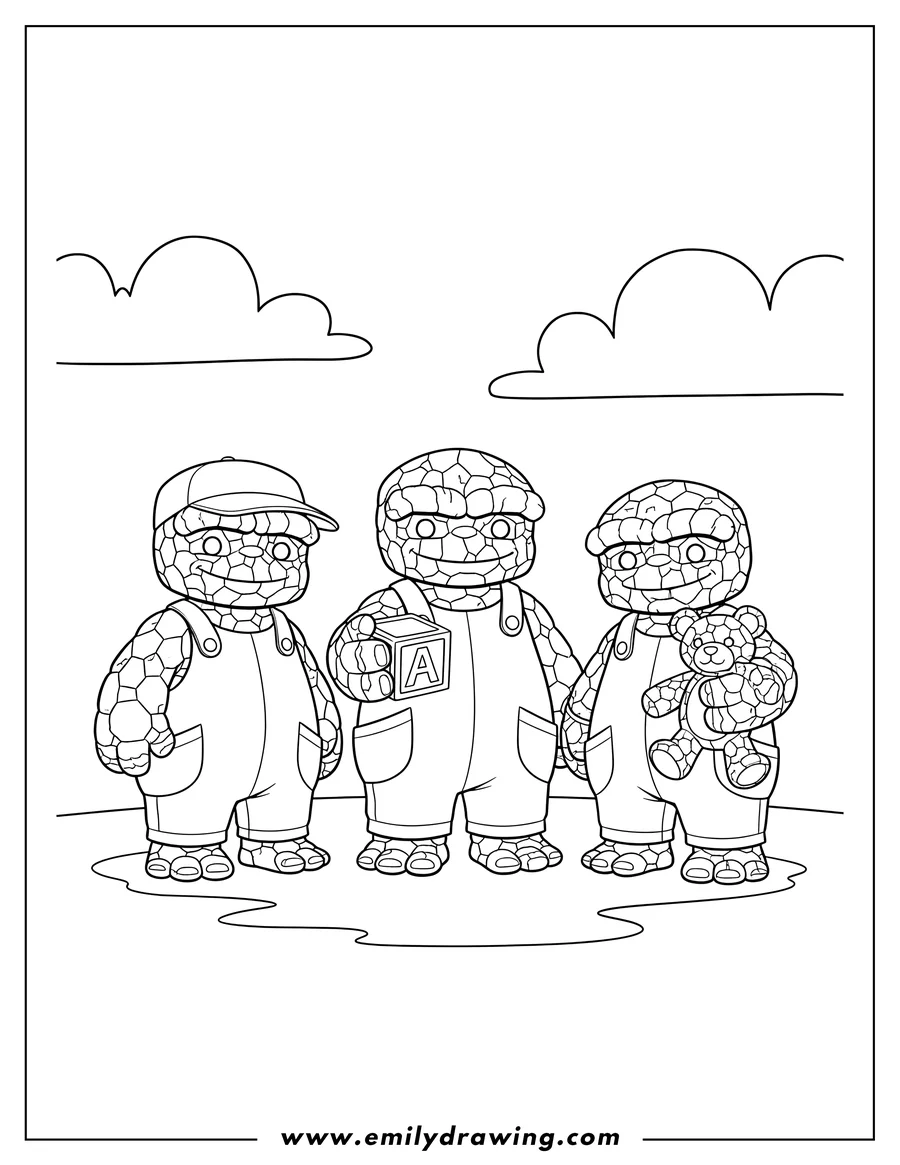 Printable coloring page of ben Grimm Thing Preschoolers standing full body