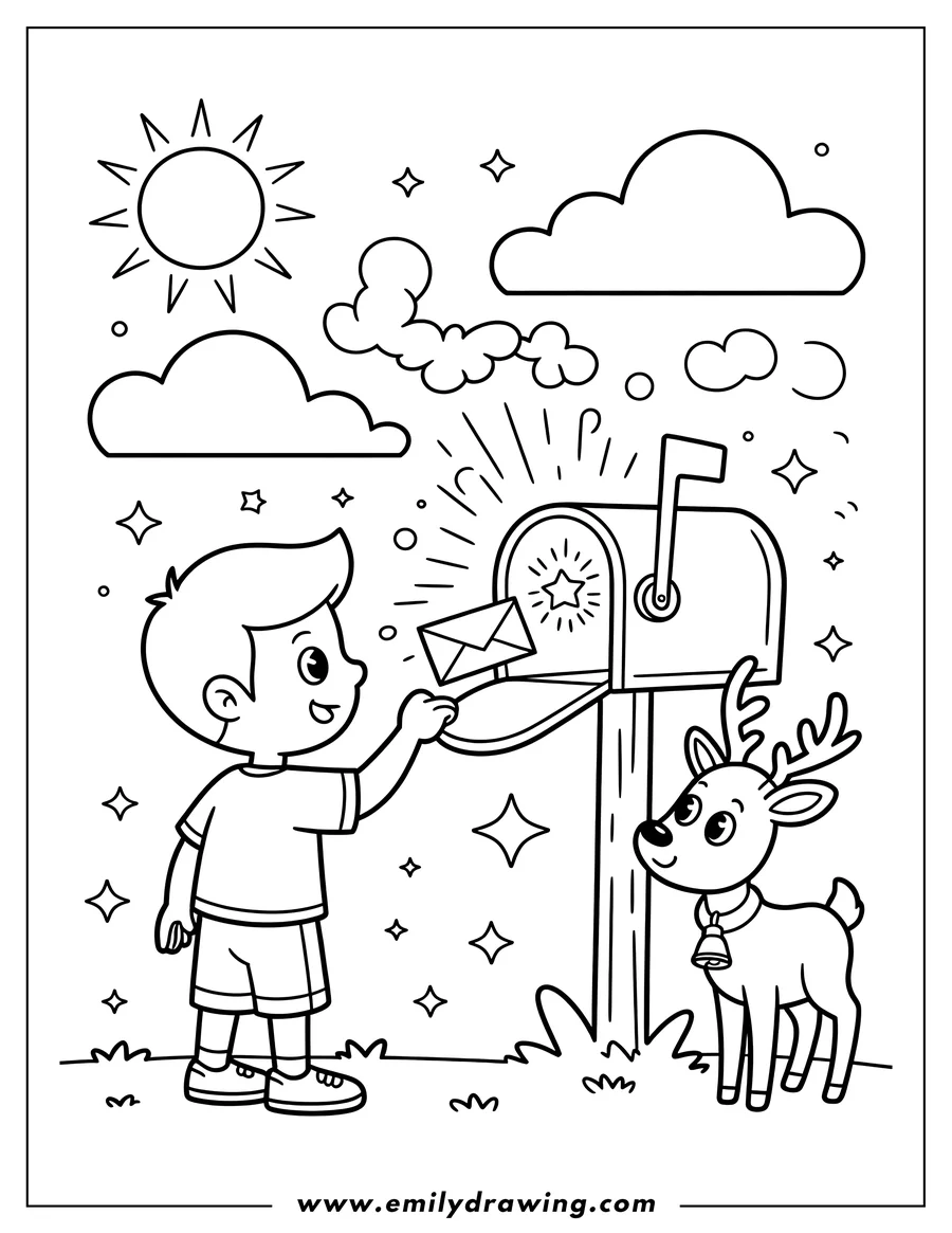 Printable line art of boy