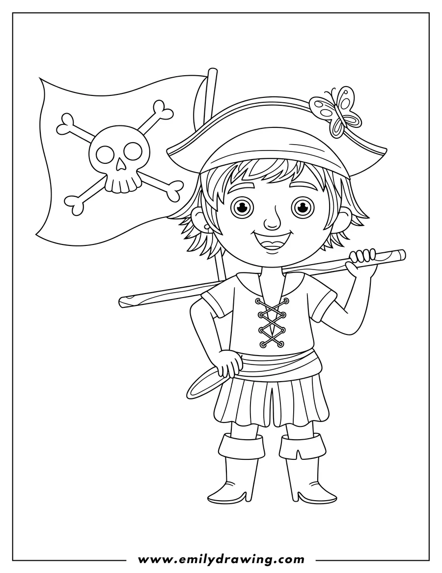 Coloring sheet featuring child Pirate