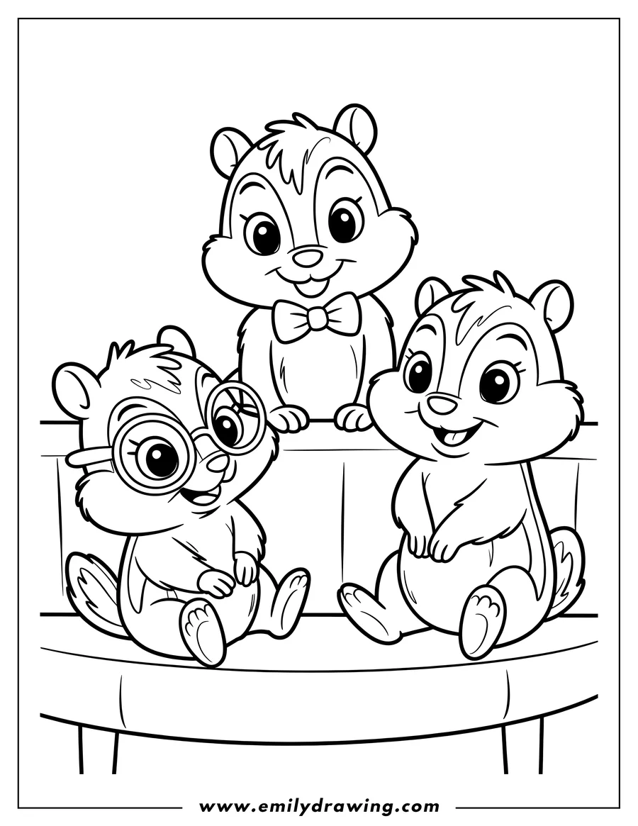 Coloring sheet featuring chipmunk