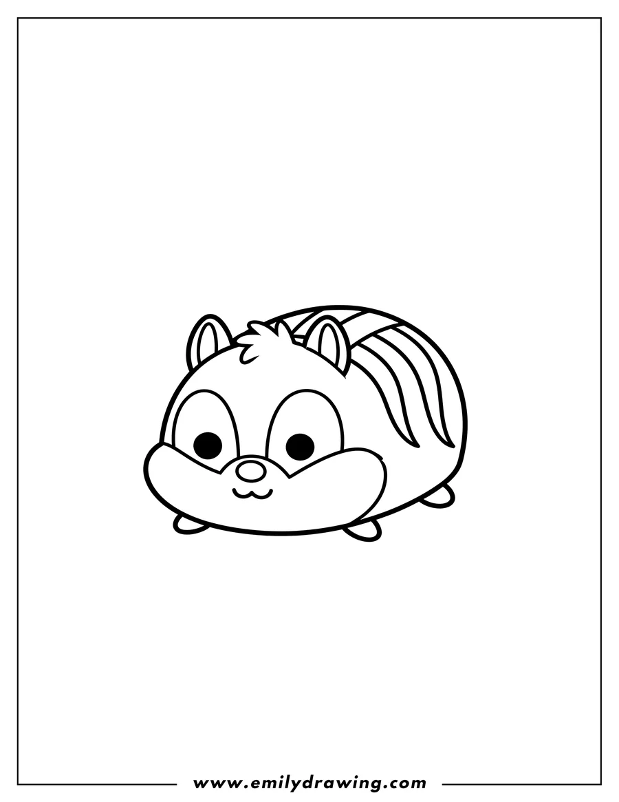 Coloring sheet featuring chipmunk Tsum Tsum with stripes on its back