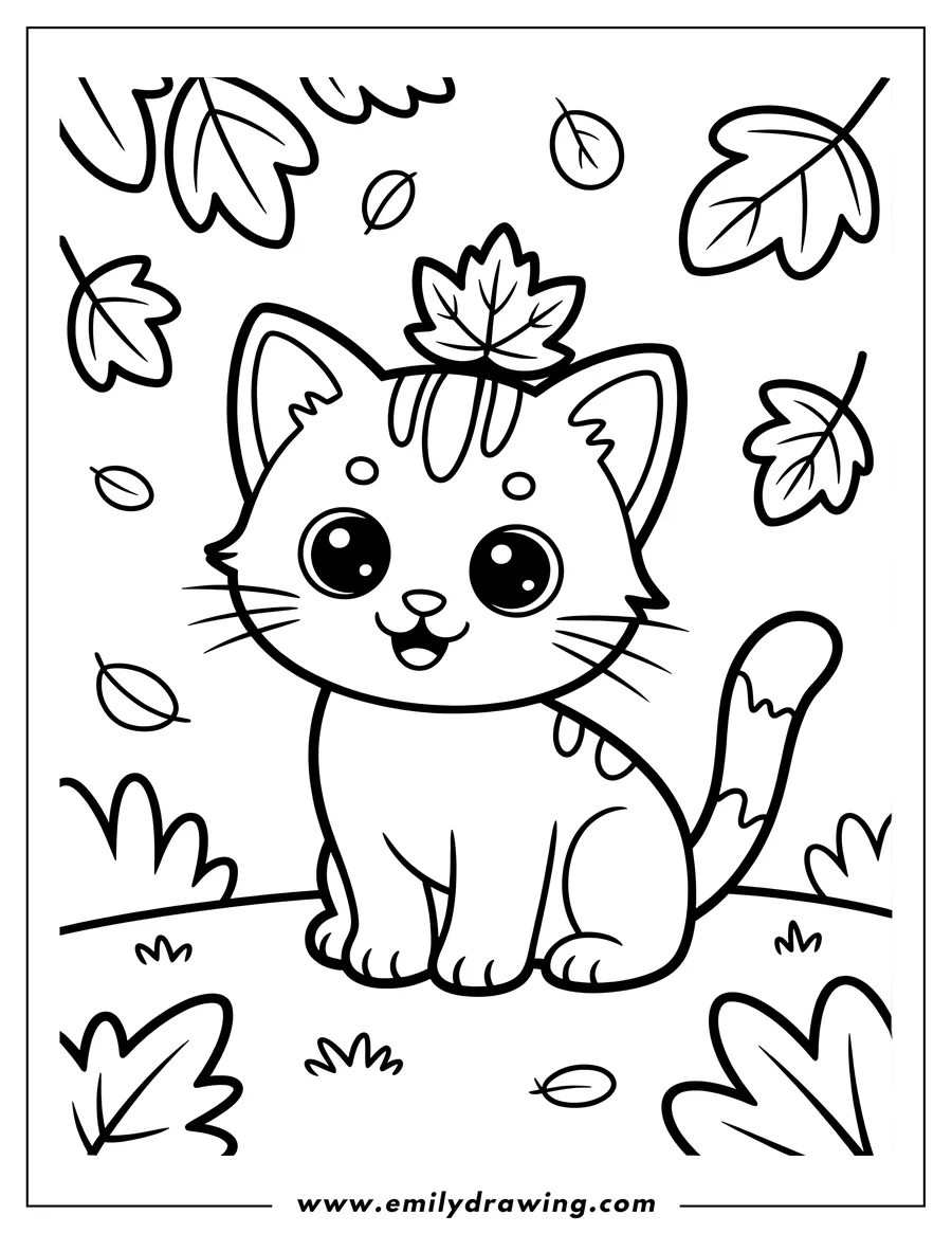 Full page coloring image of kitten