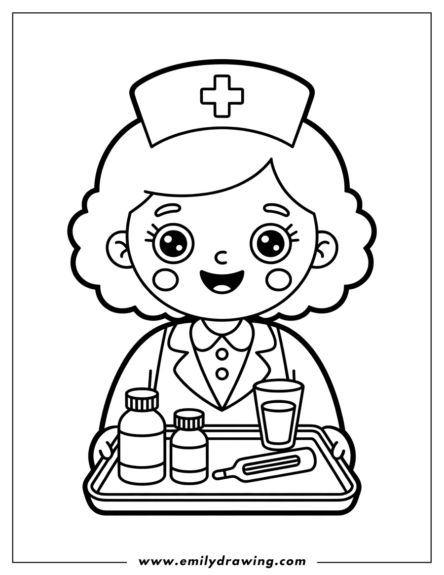 PDF style coloring page: nurse